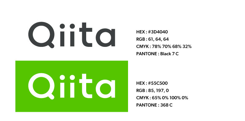 色はブラックの場合、HEXは#3D4040、RGBは61, 64, 64、CMYKは78% 70% 68% 32%、PANTONEはBlack 7 Cを使用してください。グリーンの場合、HEXは#55C500、RGBは85, 197, 0、CMYKは65% 0% 100% 0%、PANTONEは368 Cを使用してください。